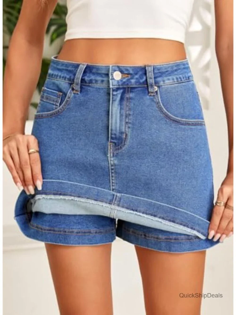 High Waisted Denim Skort with Pockets A-Line Mini Skirt